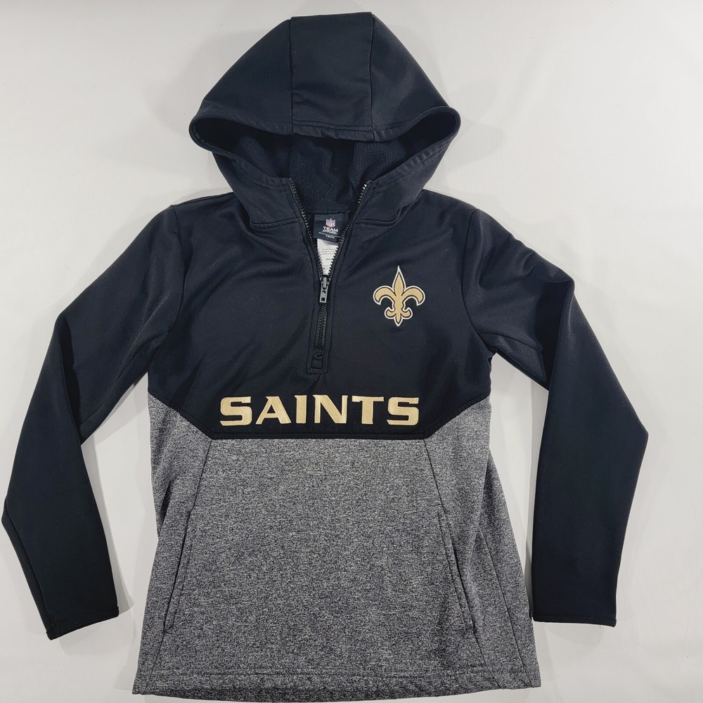 New Orleans Saints NFL Team Apparel Youth Sz M Embroidered Pullover Hoodie EUC
